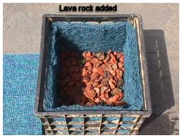 Line bottom of crate with lava rock